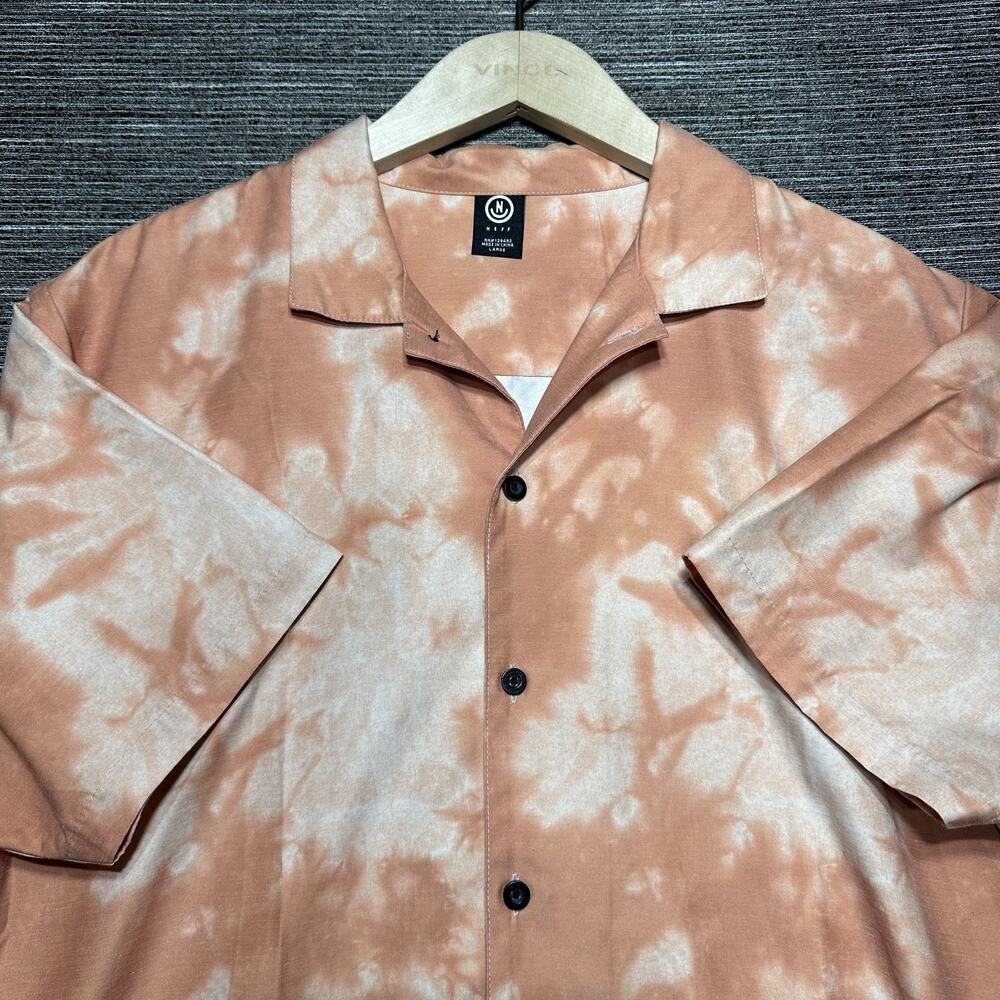 Neff Camp Shirt Men's L Orange Floral Short Sleeve Button Up Hawaiian 16P50001